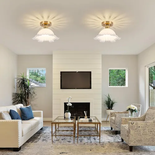 Vista 8 de Lámpara de techo semiempotrada, lámpara vintage para pasillo, lámpara de techo blanca de 11 pulgadas, bombilla E26 incluida, accesorios de luces