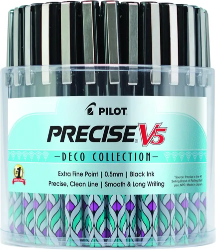 Vista 4 de Pilot, Precise V5 Deco Collection - Bolígrafos de tinta líquida con tapa, punta extrafina de 0.020 in, color negro, paquete de 2