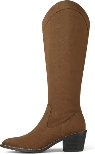 Vista 2 de DREAM PAIRS Botas vaqueras para mujer, vaquera occidental, con cremallera, tacón grueso, punta puntiaguda, botas altas hasta la rodilla