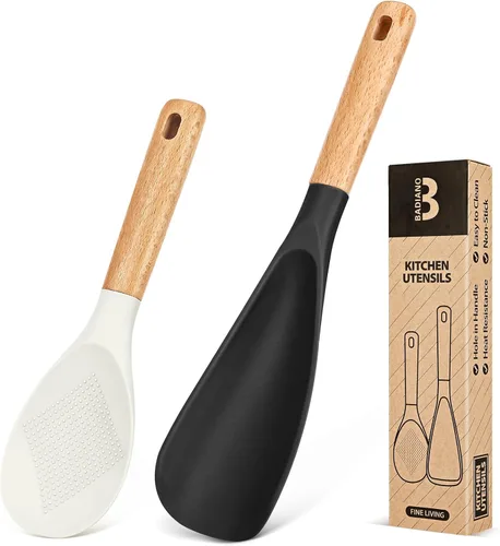Vista 10 de Cuchara de cocina y cuchara para arroz para utensilios de cocina antiadherentes, ideal para cocinar y servir, silicona mate resistente sin BPA