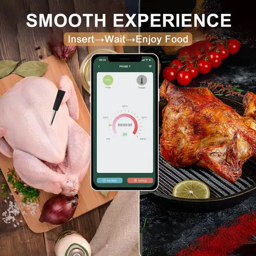 Vista 7 de Termómetro inalámbrico Bluetooth para carne, alcance de 200 pies, termómetro inalámbrico para alimentos con aplicación termómetro de carne para asar