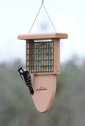 Vista 2 de Kettle Moraine Cedro Single Cake Tail Prop Suet Comedero para pájaros con cable colgante