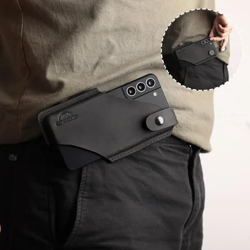 Vista 2 de Topstache Funda de cuero para teléfono con cierre magnético, funda con clip para cinturón para iPhone y Samsung, color negro, mediano