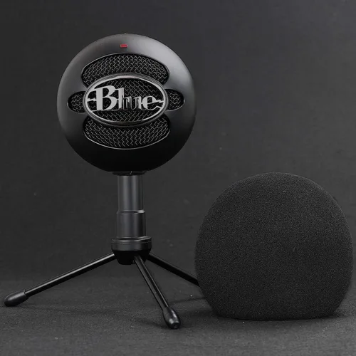 Vista 6 de Protector de viento con filtro de bola de nieve azul – Protector de viento profesional de espuma para micrófono iCE para grabaciones, transmisión