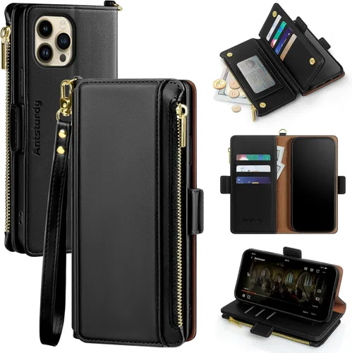 Vista 17 de Antsturdy Funda tipo cartera compatible con iPhone 12 Pro Max para mujeres y hombres, funda de piel sintética con bloqueo RFID, funda cruzada