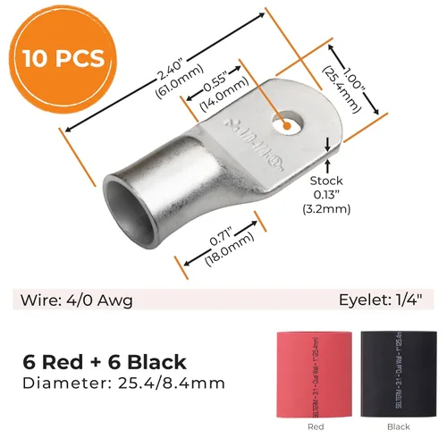 Vista 458 de SELTERM 5 piezas terminales de cable de cobre estañado 1/0 AWG perno de 1/2", extremos de cable de batería, terminales de anillo, conectores