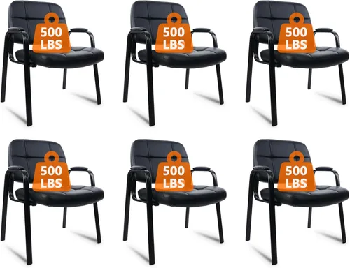 Vista 20 de CLATINA Juego de 6 sillas de cuero para oficina, sala de espera, sillas de recepción, sin ruedas, con reposabrazos y soporte de madera, sillón