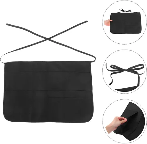 Vista 8 de CHILDWEET Multi-pocket Cleaning Apron for Women and Men Black Sturdy Polyester Work Apron with Adjustable Straps Gardening Dishwashing