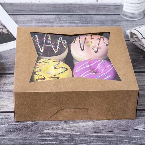Vista 2 de ONE MORE [15 piezas] Cajas de pastel de panadería marrón de 8 pulgadas, caja de cartón kraft para galletas con ventana emergente automática cajas