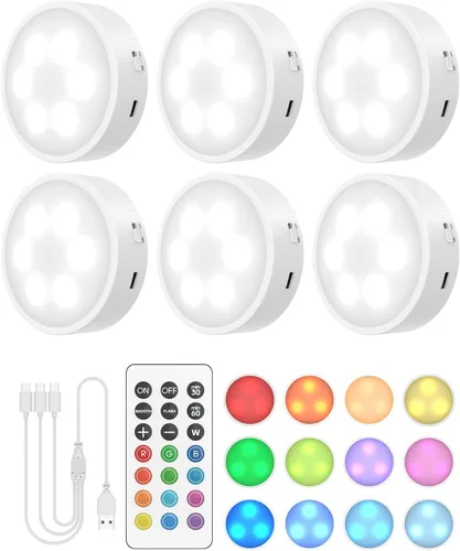 Vista 8 de GOODEA.fun - Luces de disco con control remoto, 13 colores RGB LED para debajo del gabinete, luces de gabinete recargables con batería, luces
