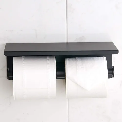 Vista 3 de BGL - Soporte doble para papel higiénico de acero inoxidable 304, montado en la pared, de color negro mate, con dos cabezas, soporte para rollo