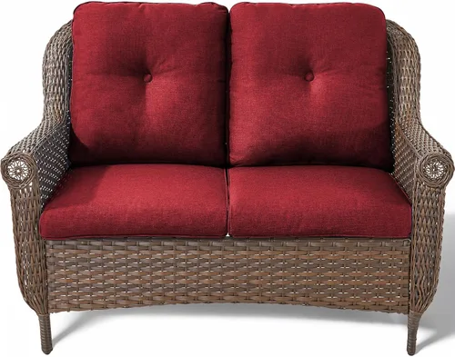 Vista 6 de Sofá de mimbre para patio, sofá de mimbre para exteriores, resistente para todo tipo de clima, sofás para 2 personas con respaldo alto y cómodos