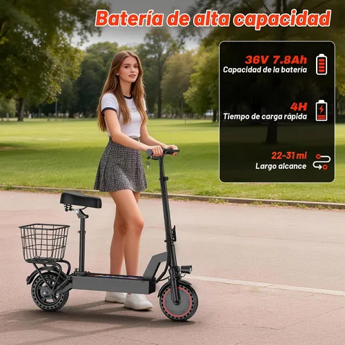 Vista 4 de Scooter eléctrico, scooter plegable E para adultos y adolescentes Gris rojo