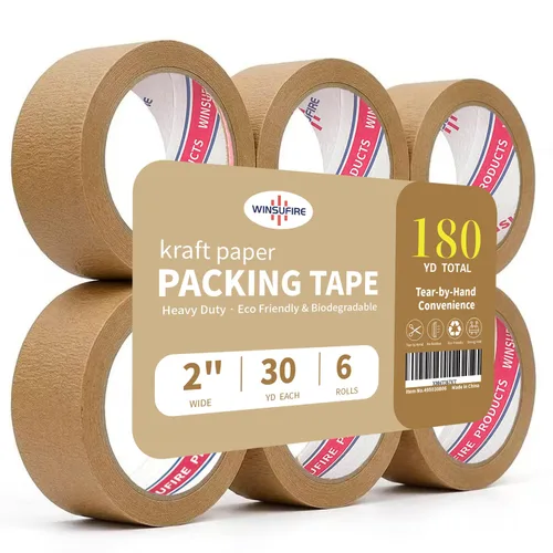 Cinta de embalaje de papel kraft marrón ecológica, embalaje resistente puede biodegradable, orar jadeando, sellado, escritura y fácil de rasgar con