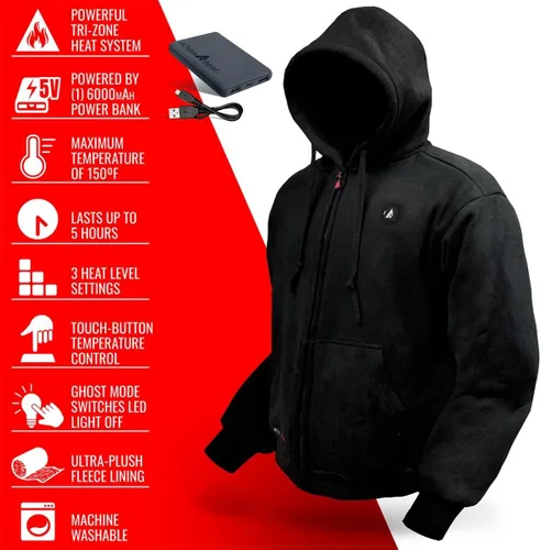 Vista 5 de ActionHeat Rechargeable 5V Battery Heated Hoodie Unisex, Heating Hoodie with Touch Operation, Tri-Zone Heating System