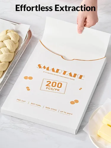 Vista 6 de SMARTAKE - 200 hojas de papel pergamino para hornear, 8x12 pulgadas, antiadherentes, precortadas, adecuadas para hornear, asar, freidora de aire