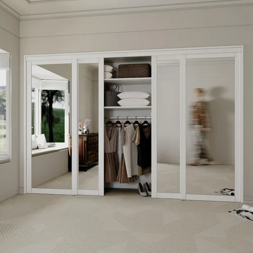 Vista 7 de Puertas correderas de armario con espejo de 60 x 80 pulgadas para dormitorios, espejo corredizo mejorado inastillable, puerta interior con kit