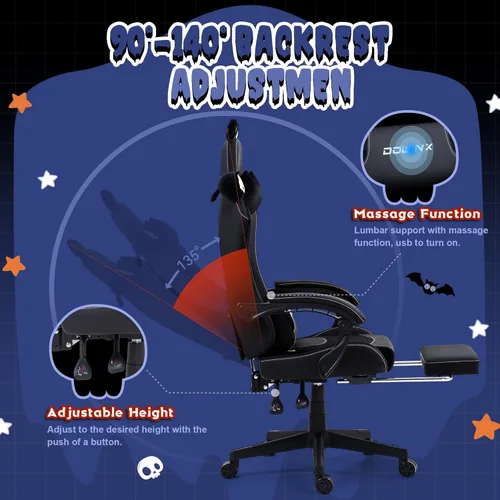 Vista 6 de Dowinx Silla de juegos linda con orejas de gato y soporte lumbar de masaje, silla ergonómica de computadora para niña con reposapiés