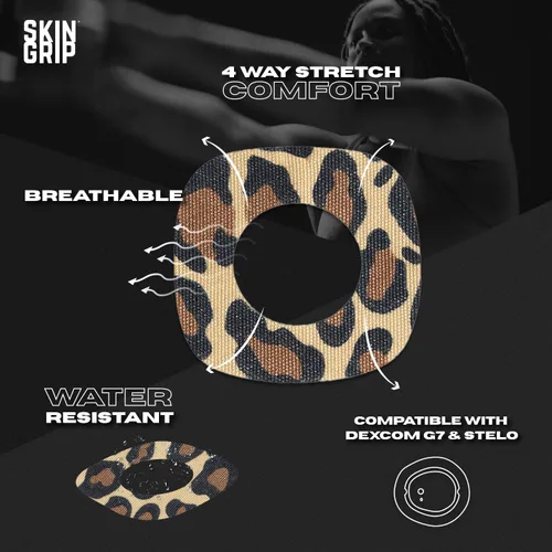 Vista 2 de Skin Grip Parches adhesivos para Dexcom G7 y Stelo CGM con recorte, cubierta impermeable y resistente al sudor para sensor continuo de monitor