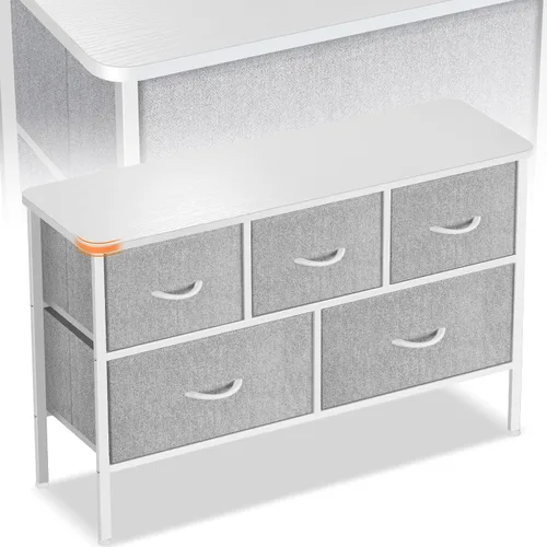 Vista 17 de Sonharlar Cómoda de perfil curvado para dormitorio, cómoda de 4 cajones de tela con parte superior de madera impermeable, cajonera para pasillo