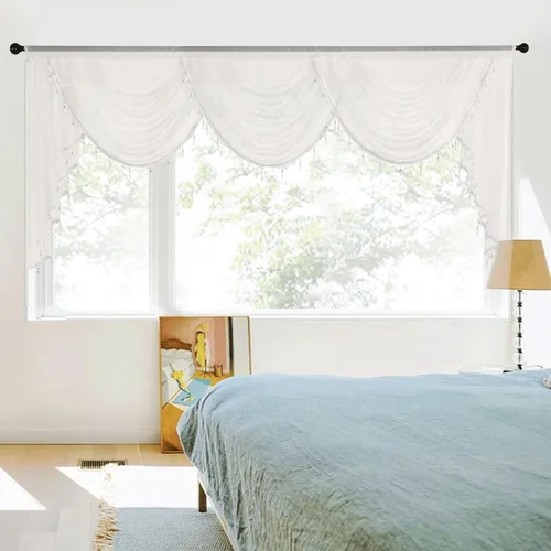 Vista 10 de NICETOWN Cortinas de cenefa para ventanas, cenefas semitransparentes filtrantes de luz para sala de estar, elegante decoración del hogar, cortinas