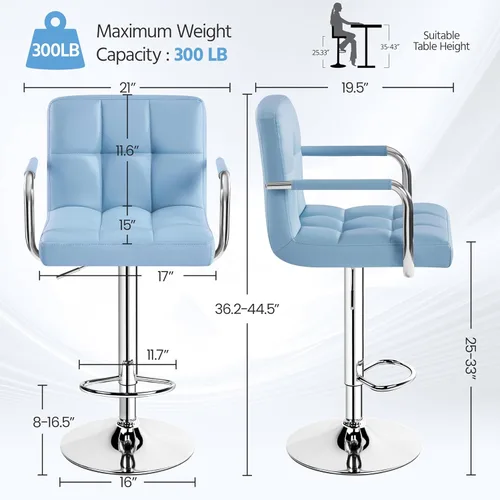 Vista 22 de Yaheetech - 4 taburetes de bar ajustables de terciopelo, taburetes de cocina, sillas de comedor giratorias hidráulicas con reposabrazos, terciopelo