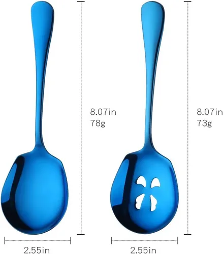 Vista 2 de Meisha - Juego de cucharas de servir, 3 cucharas de servir y 3 cucharas ranuradas, utensilios de servir de acero inoxidable azul para bufé