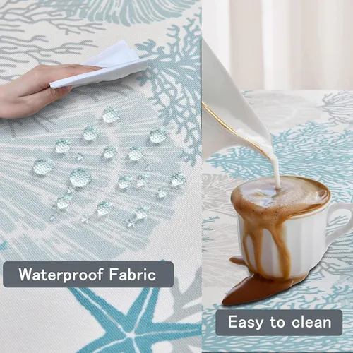 Vista 4 de Mantel Rectangular Náutico Costero con Estampado de Playa y Océano Impermeable Resistente a las Manchas Sin Arrugas Cubierta de Mesa para Cocina C1