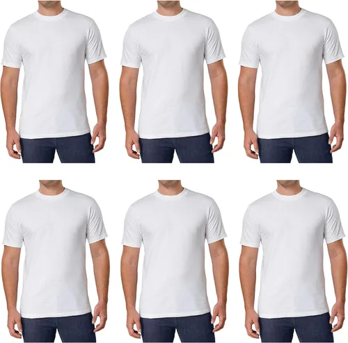 Kirkland Signature Camiseta de cuello redondo para hombre 100 algodón peinado pesado paquete de 6 Blanco