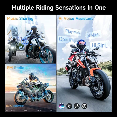 Vista 5 de Moman Casco de Moto Intercomunicador, Sistema de Comunicación de Casco de Moto Tipo Águila H2E con Chip Dual para Multitarea de Audio HiFi/Compartir