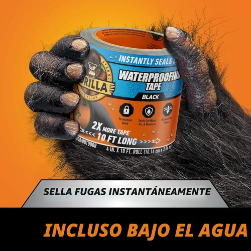 Vista 2 de GORILLA Cinta impermeabilizante, negra, 4" x 10', paquete de 2, sello Negro