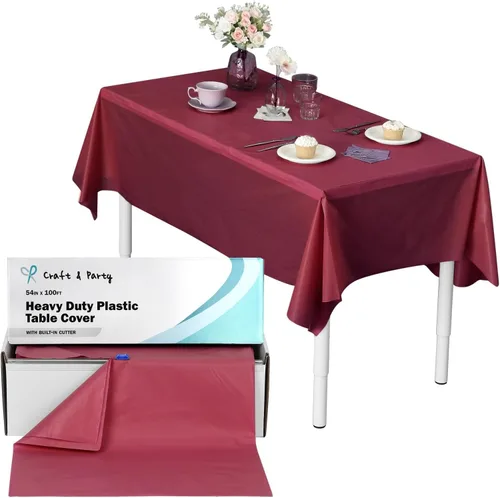 Vista 6 de Craft And Party, Rollo de plástico para cubierta de mesa color verde manzana, 40 pulgadas x 100 pies, rollo de plástico resistente para cubierta