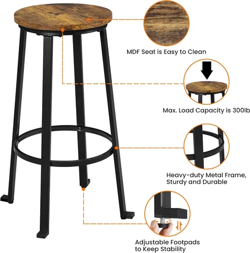 Vista 20 de Yaheetech Juego de 2 taburetes de bar de 24 pulgadas de altura de mostrador, sillas de bar altas industriales, taburetes redondos sin espalda