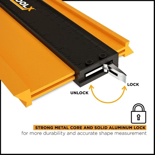 Vista 2 de Herramienta de medidor de contorno (10 pulgadas con bloqueo), herramienta de perfil duplicador de formas para carpintería y pisos, rellenos