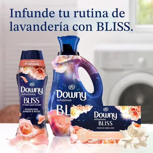 Vista 7 de Downy Infusions Mega Toallitas para Secadora, Suavizante de Telas para la Lavandería, BLISS, Ámbar y Rosa, 130