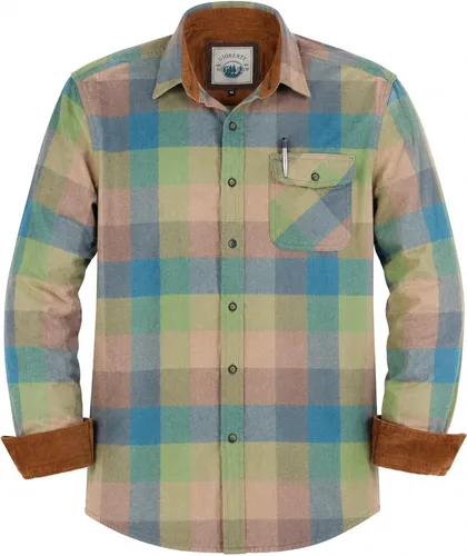 Vista 44 de Gioberti - Camisa a cuadros de franela cepillada de 100% algodón para hombre con contraste de pana Carbón vegetal