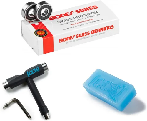 Bones Swiss Original - Rodamientos para patineta (0.315 in, 16 unidades) con herramienta CCS y cera