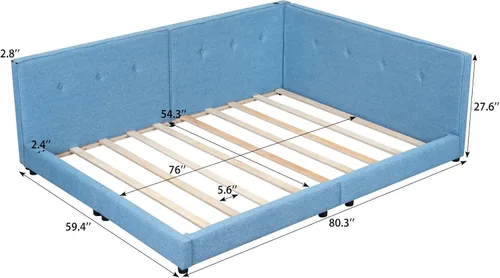 Vista 120 de Sofá cama de tamaño individual con 2 cajones y barandilla rústica, cama de plataforma capitán de madera con soporte de listones resistente, sofá