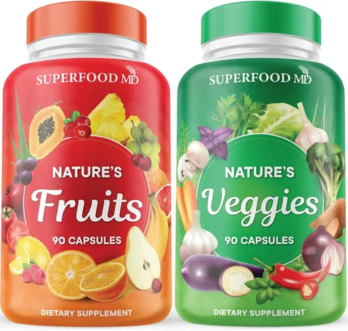 Superfood MD Suplemento de frutas y verduras, superalimentos naturales integrales, con betacaroteno, sin soja, 90 unidades (paquete de 2)