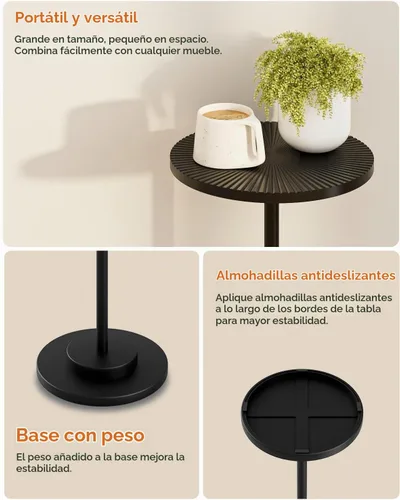 Vista 5 de Mesa auxiliar redonda, mesa pequeña para bebidas para espacios Negro