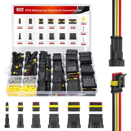 Nilight 622 piezas conectores eléctricos de 1 2 3 4 5 6 pines, enchufe terminal macho hembra, conectores de cable impermeables, juego de conexión