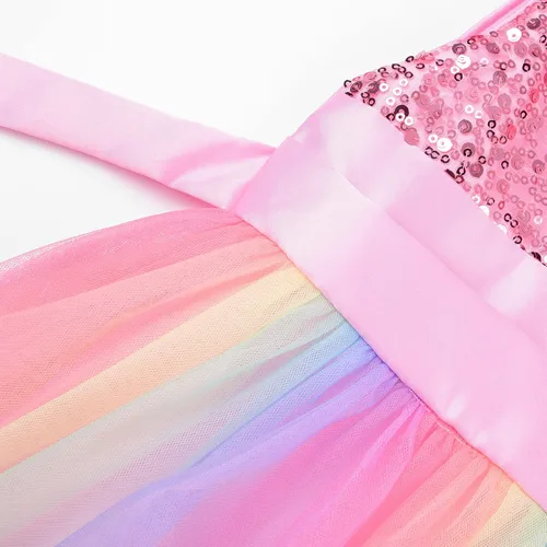 Vista 5 de Uhnice Vestido de malla sin mangas con lentejuelas para niña pequeña para fiesta de boda