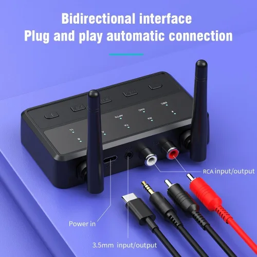 Vista 2 de Receptor Bluetooth 5.4 para estéreo doméstico, adaptador Bluetooth de audio de música HD de baja latencia, adecuado para altavoces/altavoces