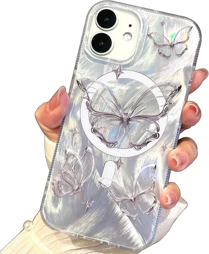 Vista 124 de I-MGAE-IN-AR - Funda diseñada para iPhone 12 y 12 Pro, diseño de mariposa plateada brillante, funda protectora de poliuretano termoplástico, suave