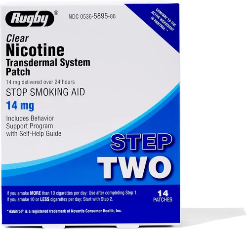Parches de nicotina transparente de rugby - Parche de sistema transdérmico de 14 mg - Ayuda para dejar de fumar o vapear - Paso 2-14 unidades