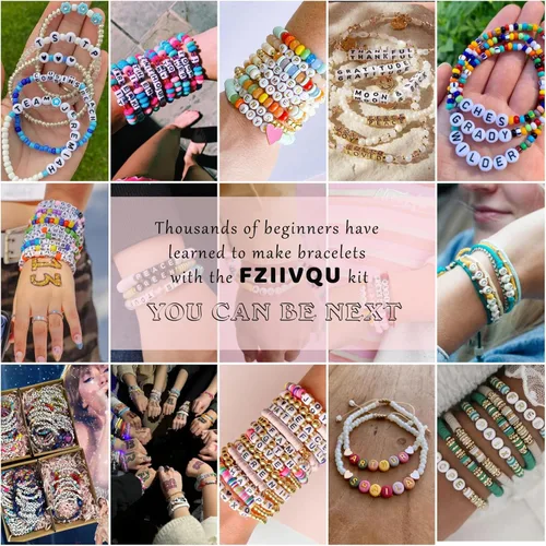 Vista 2 de FZIIVQU Kit de 1450 Piezas de Cuentas de Letras, 4x7 mm Cuentas de Alfabeto de Acrílico Blanco para Hacer Joyas, Cuentas de Corazón de Número