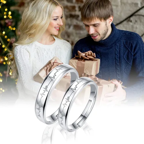 Vista 13 de Couples Rings Set Matching Promise Rings Adjustable Wedding Trendy Titanium Stainless Steel Rings for Couples Valentines Day Jewelry