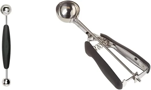 OXO Good Grips Melon Baller & Cuchara mediana para galletas, color plateado, acero inoxidable, 1 unidad