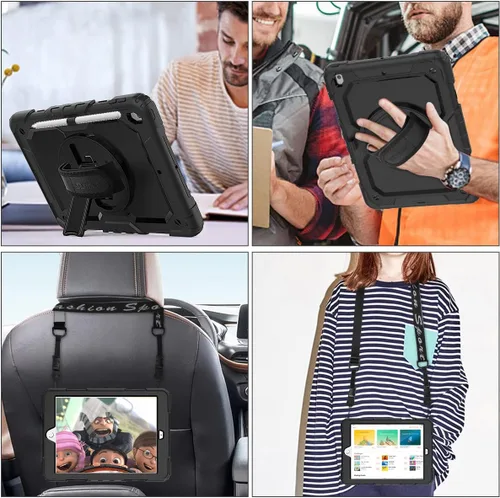 Vista 4 de SEYMAC stock Funda para iPad de 9ª/8ª/7ª generación de 10.2", a prueba de golpes con protector de pantalla, soporte para lápiz