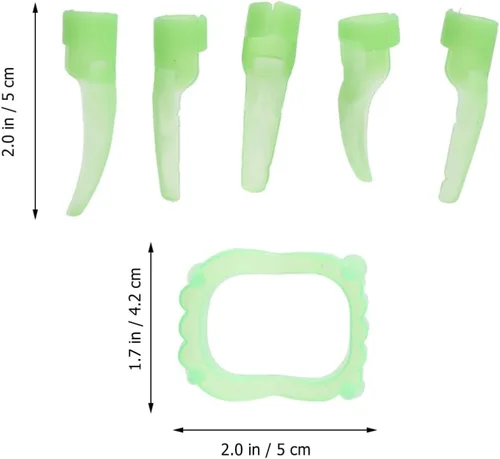 Vista 6 de NUOBESTY Drácula - Disfraz de 12 piezas de dientes de vampiro brillantes, uñas de plástico para Halloween, luminosas, colmillos de vampiro falsos